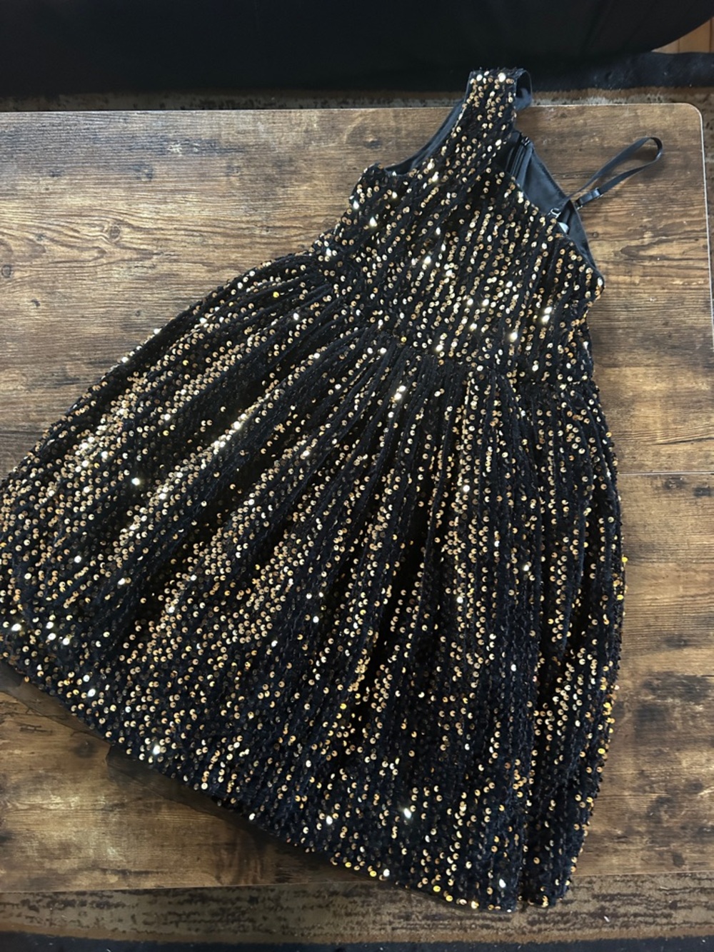Girls Black and Gold Sequin Party Dress